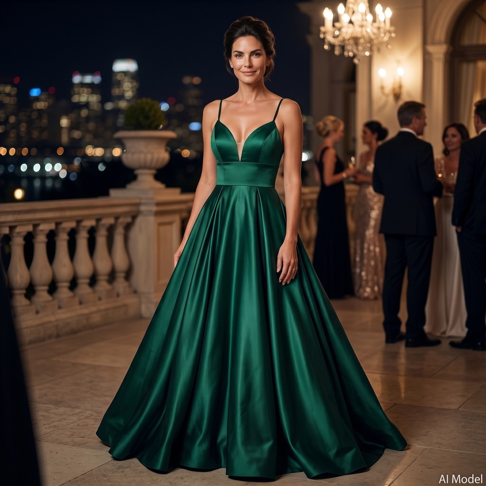 Samila & Co Evening Gown Women Size‎ XS Emerald Green Satin Prom Formal Pockets